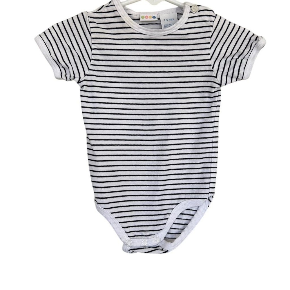 VTG Y2K Gymboree Baby Stripe Bodysuit 3-6 Months Black Short Sleeve